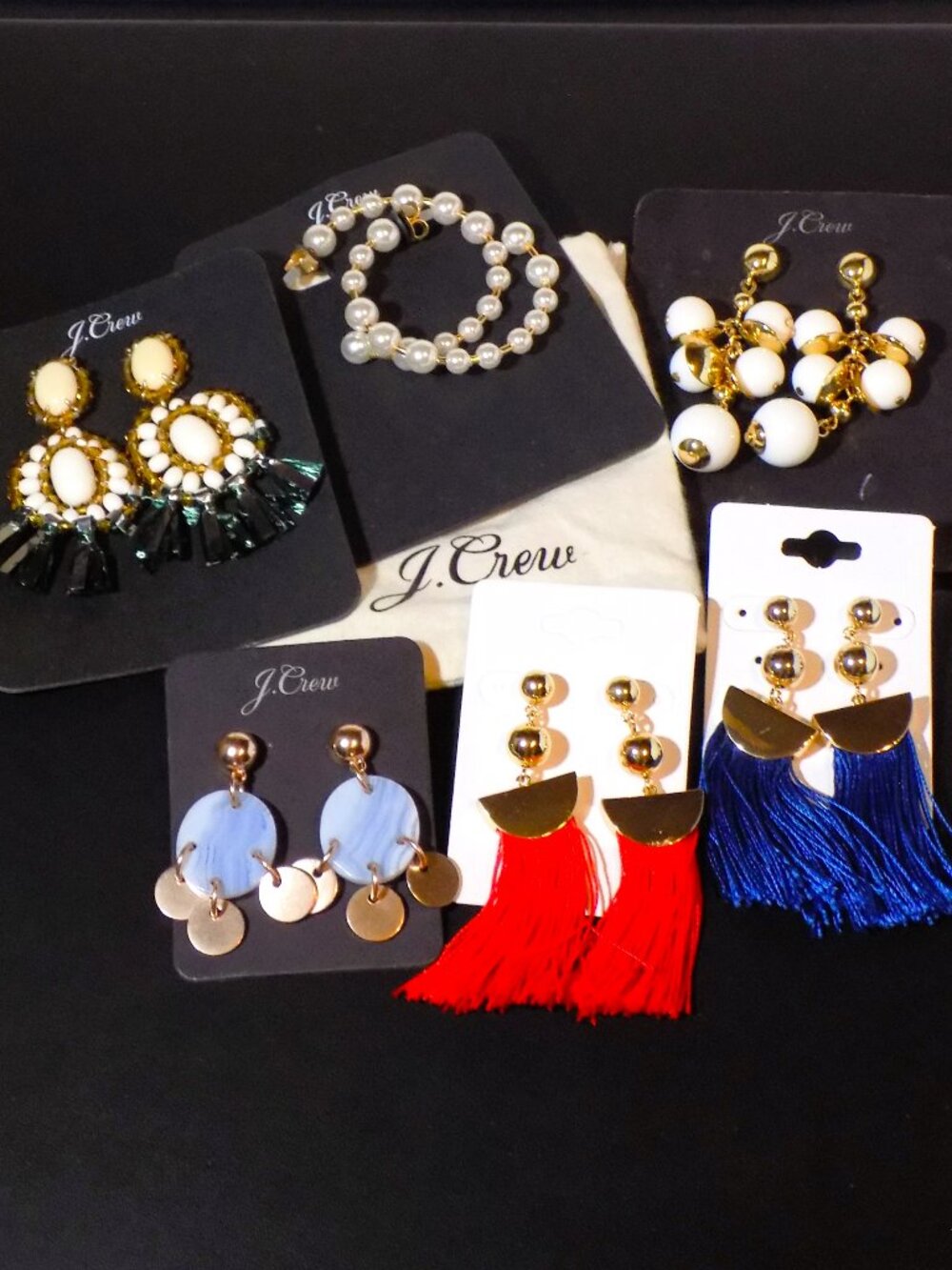 New Lot J. Crew 6 Pairs Statement Earrings Bundle.  Hoop, Tassel, Tinsel, Bead